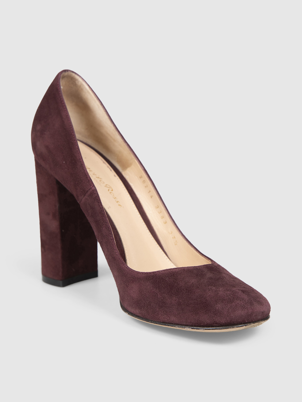 Gianvito Rossi Burgundy Suede Round Toe Pumps