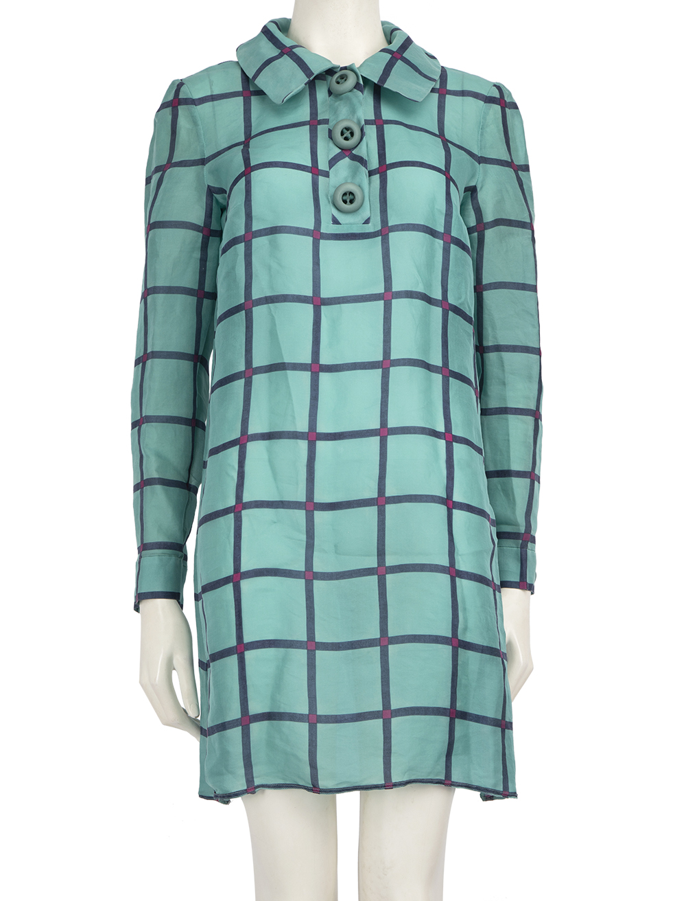 Prada Pre-Owned Blue Silk Checkered Shirt Dress