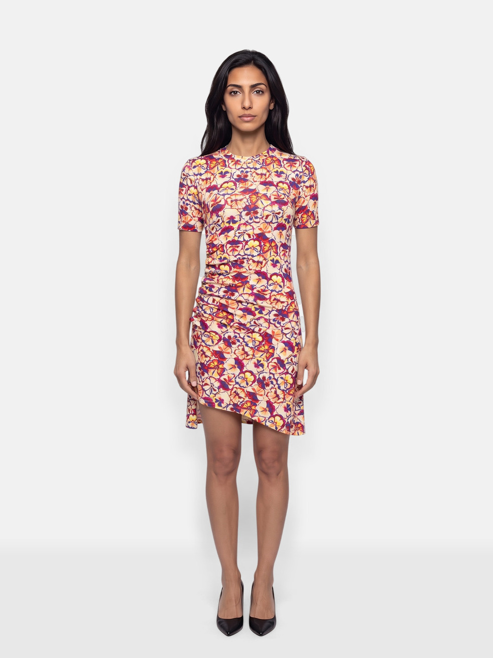 Paco Rabanne Floral Print Ruched Mini Dress