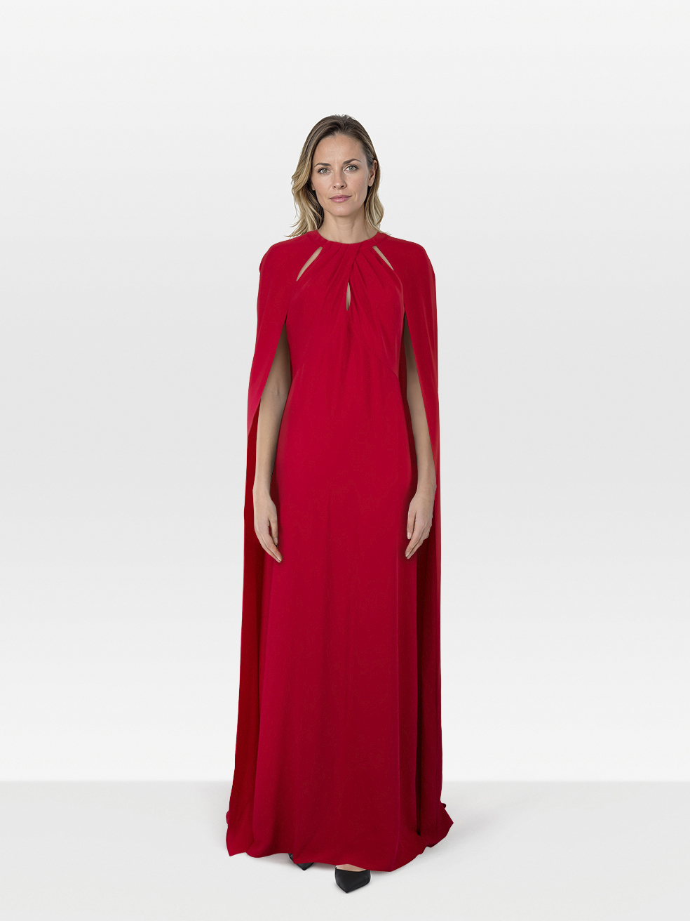 Marchesa Notte Pre-Owned Red Cape Detail Gown