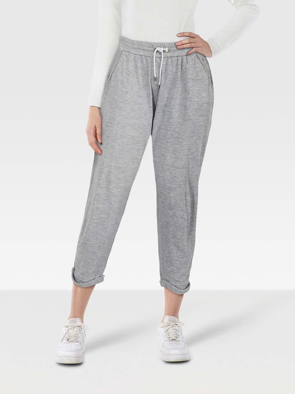 Brunello Cucinelli Grey Jersey Bead Trim Joggers