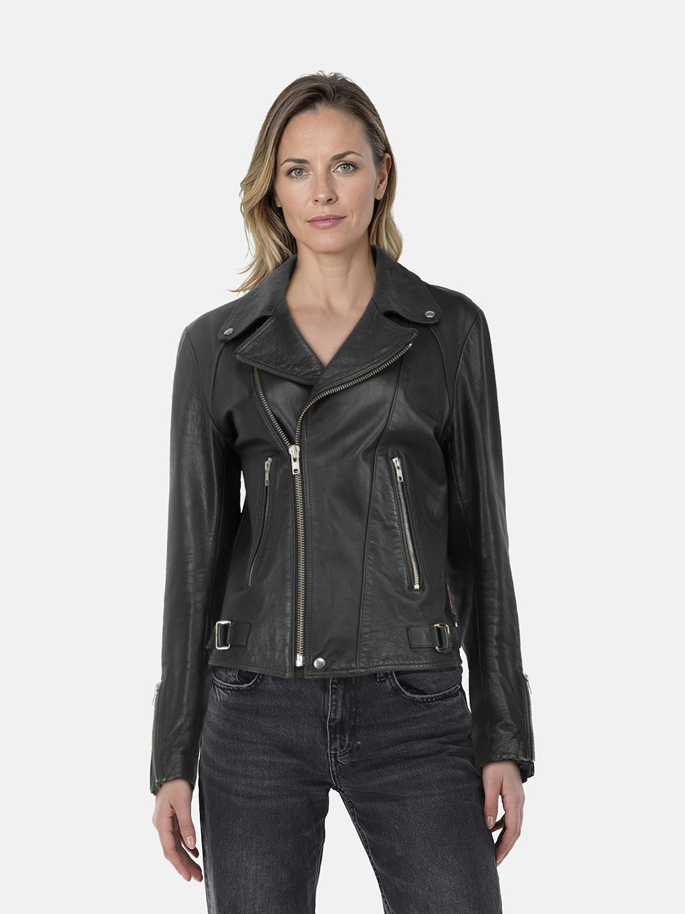 Sandro Black Zipped Leather Biker Jacket