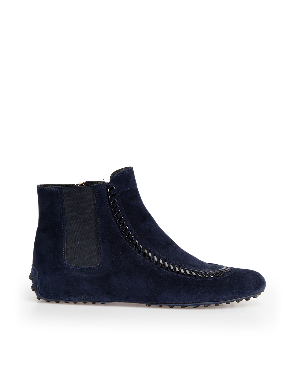 Tod's Pre-Owned Navy Suede Whipstitch Accent Boots