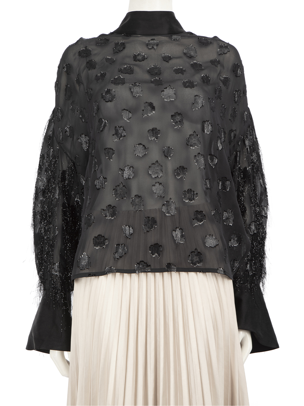 Mame Kurogouchi Pre-Owned Black Floral Silk Sheer Blouse