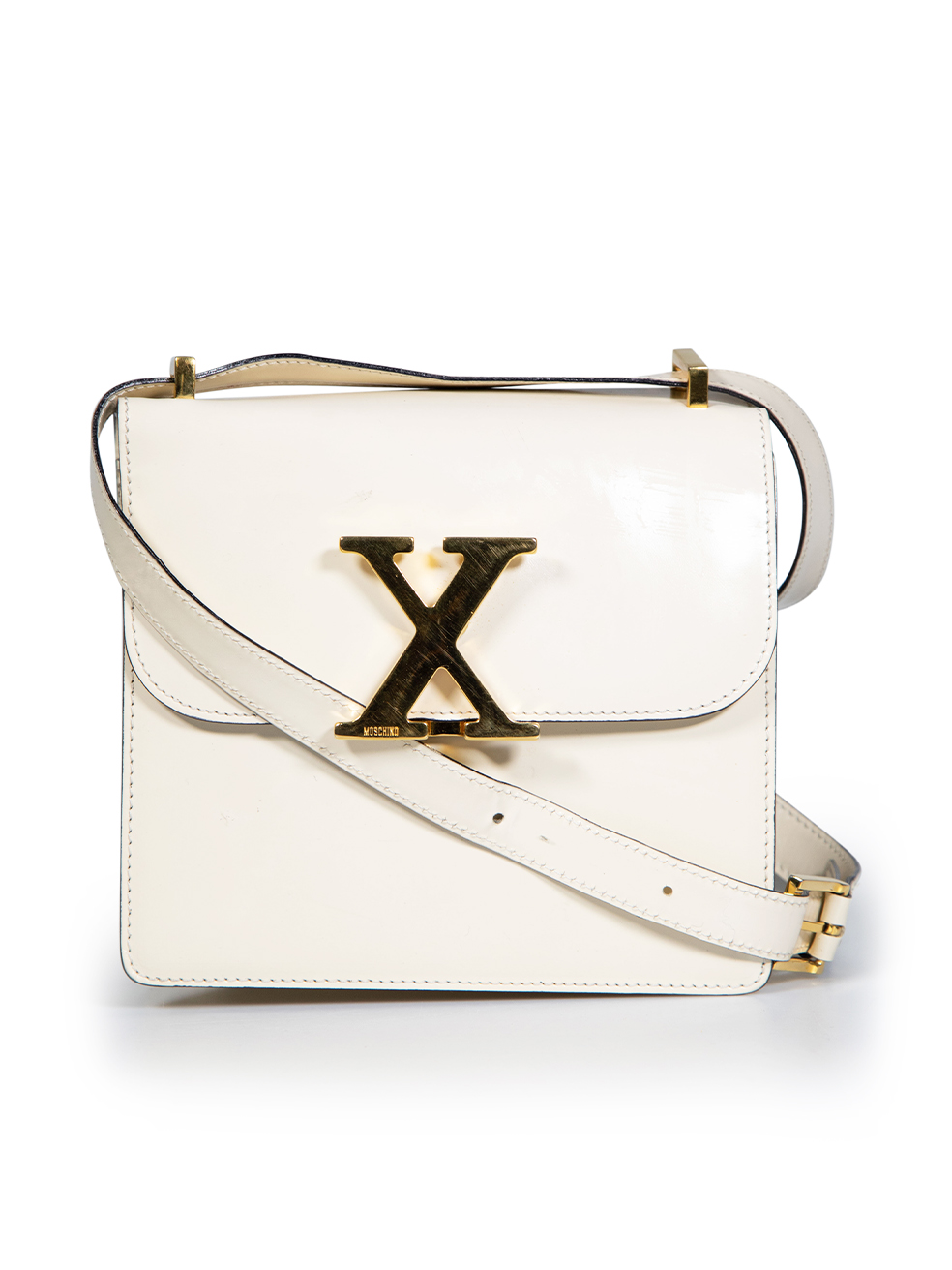 Moschino Pre-Owned Ecru Patent Letter Crossbody Bag