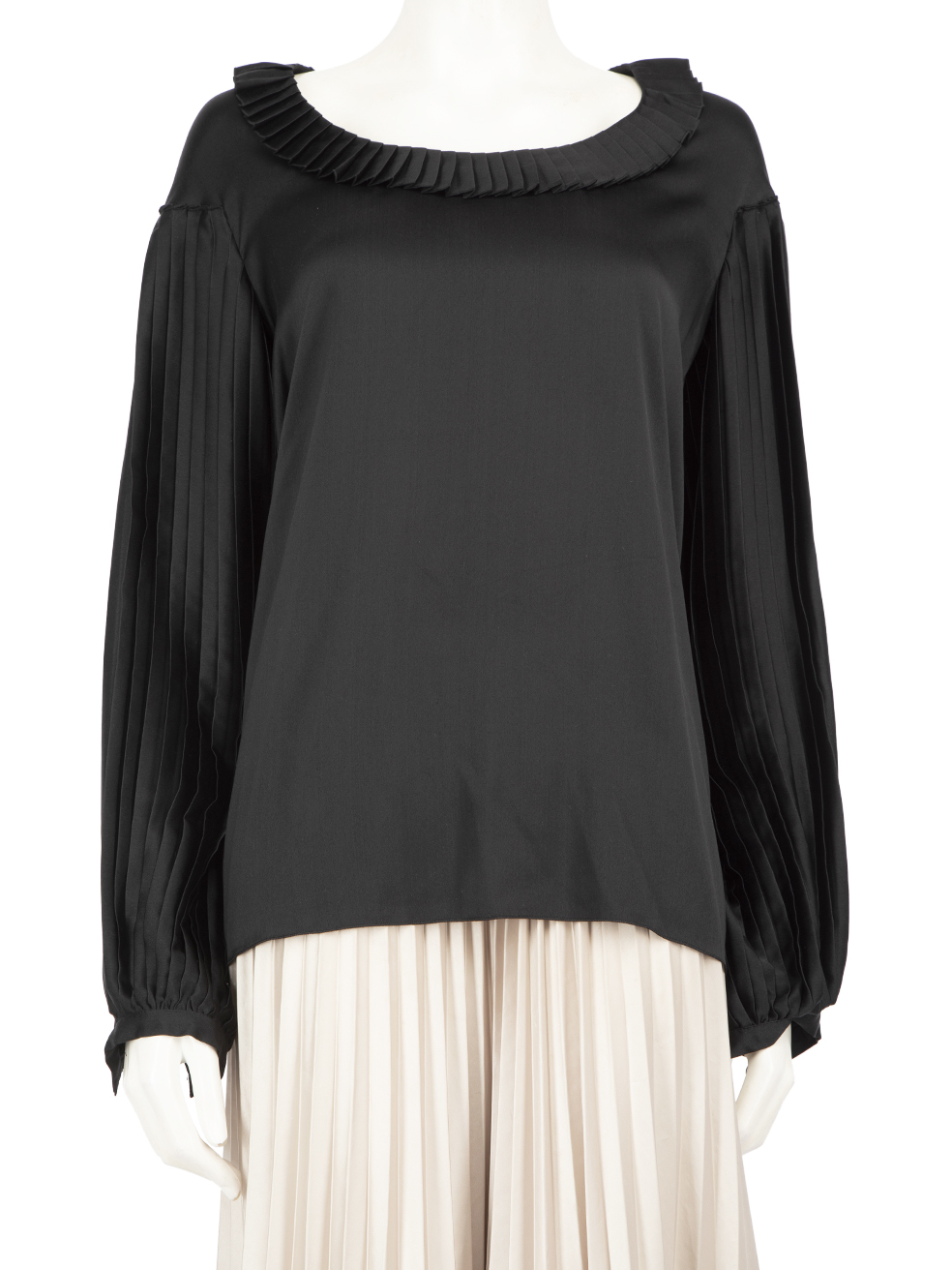 Balmain Pre-Owned Black Silk Long Sleeve Pleated Blouse