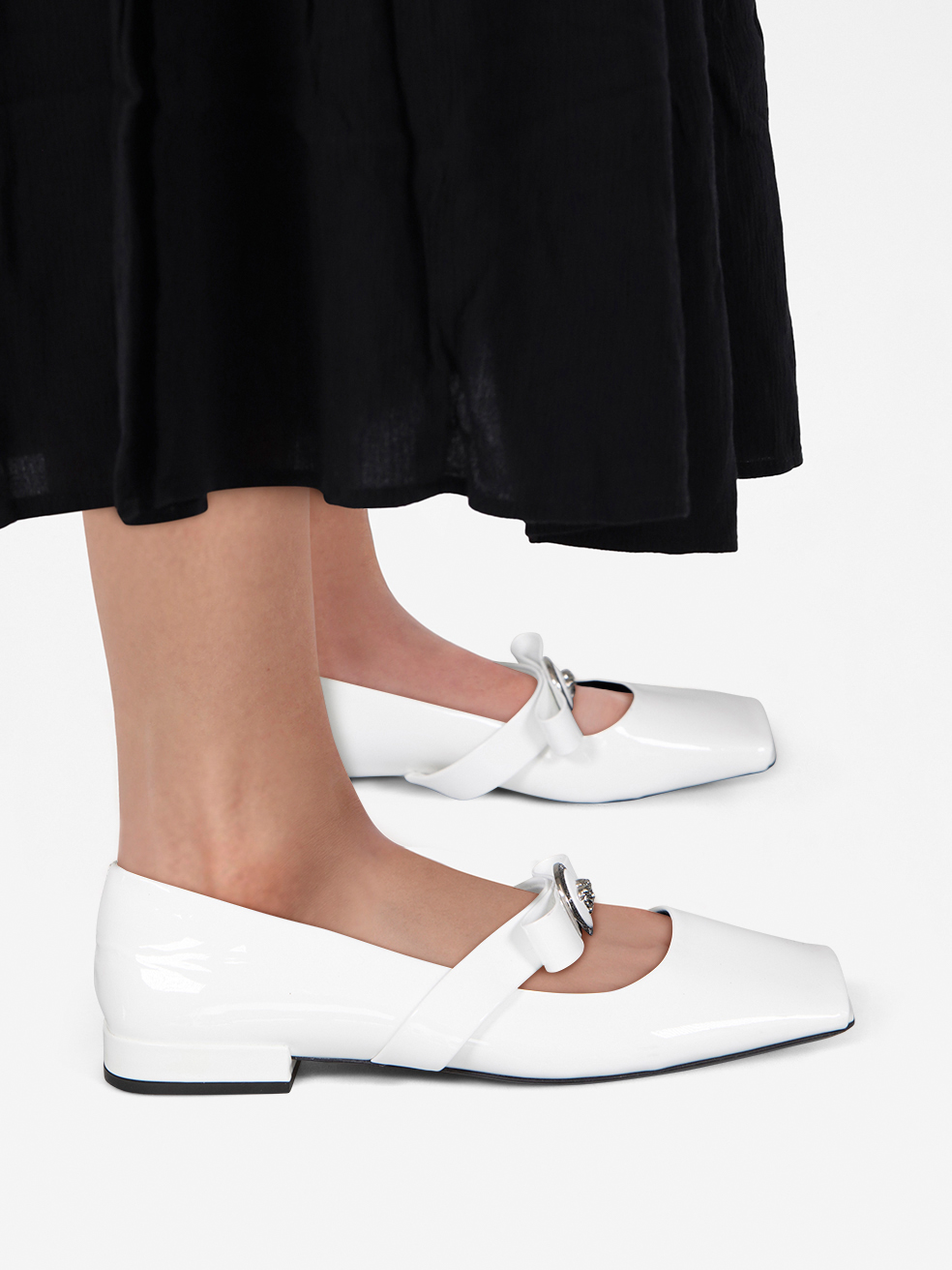 Versace Pre-Owned White Patent Leather Square Toe Flats