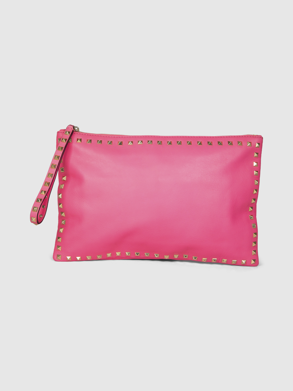 Valentino Garavani Women's Pink Neon Rockstud Leather Clutch