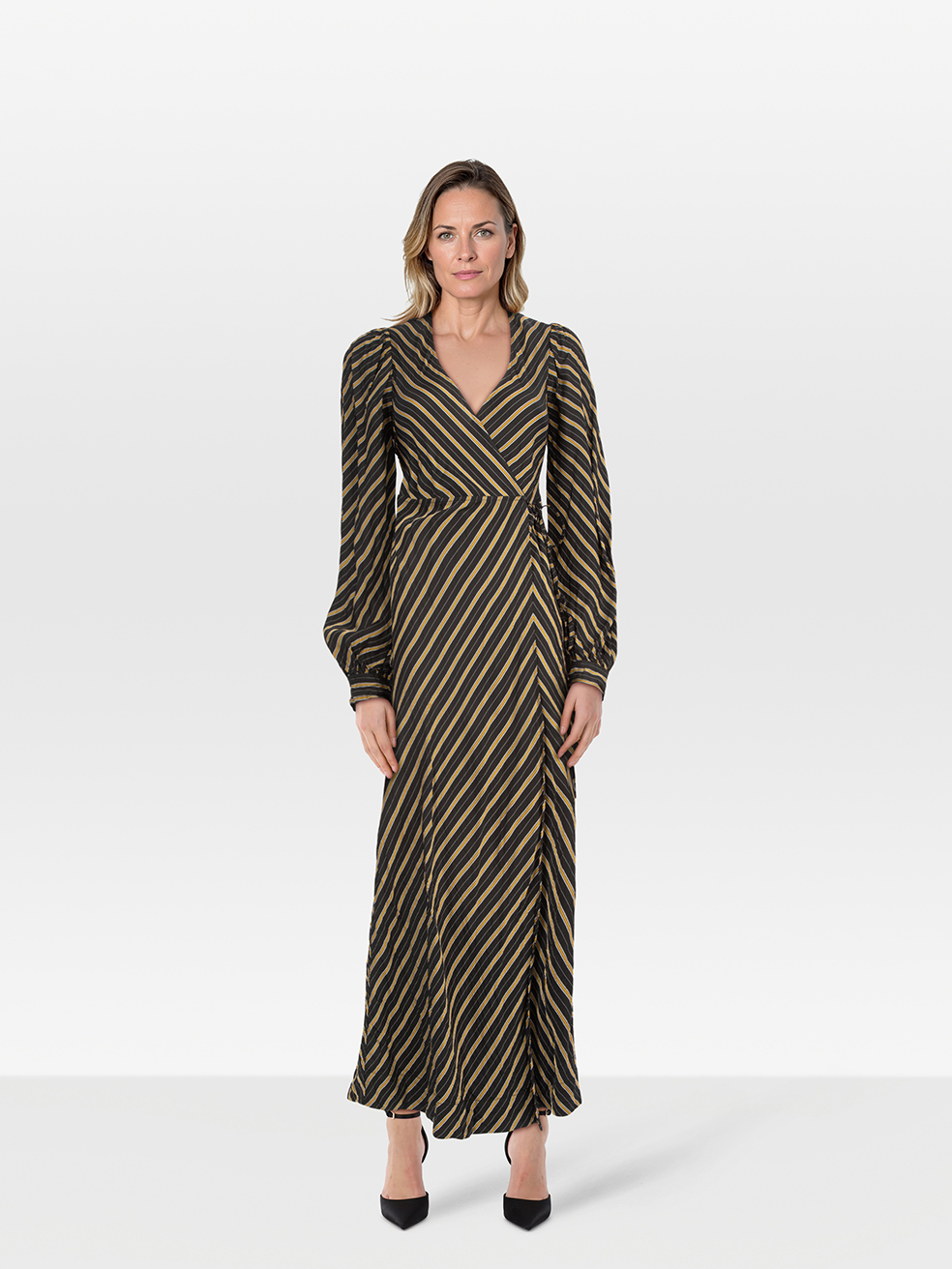 Ganni Pre-Owned Black & Yellow Striped Maxi Dress