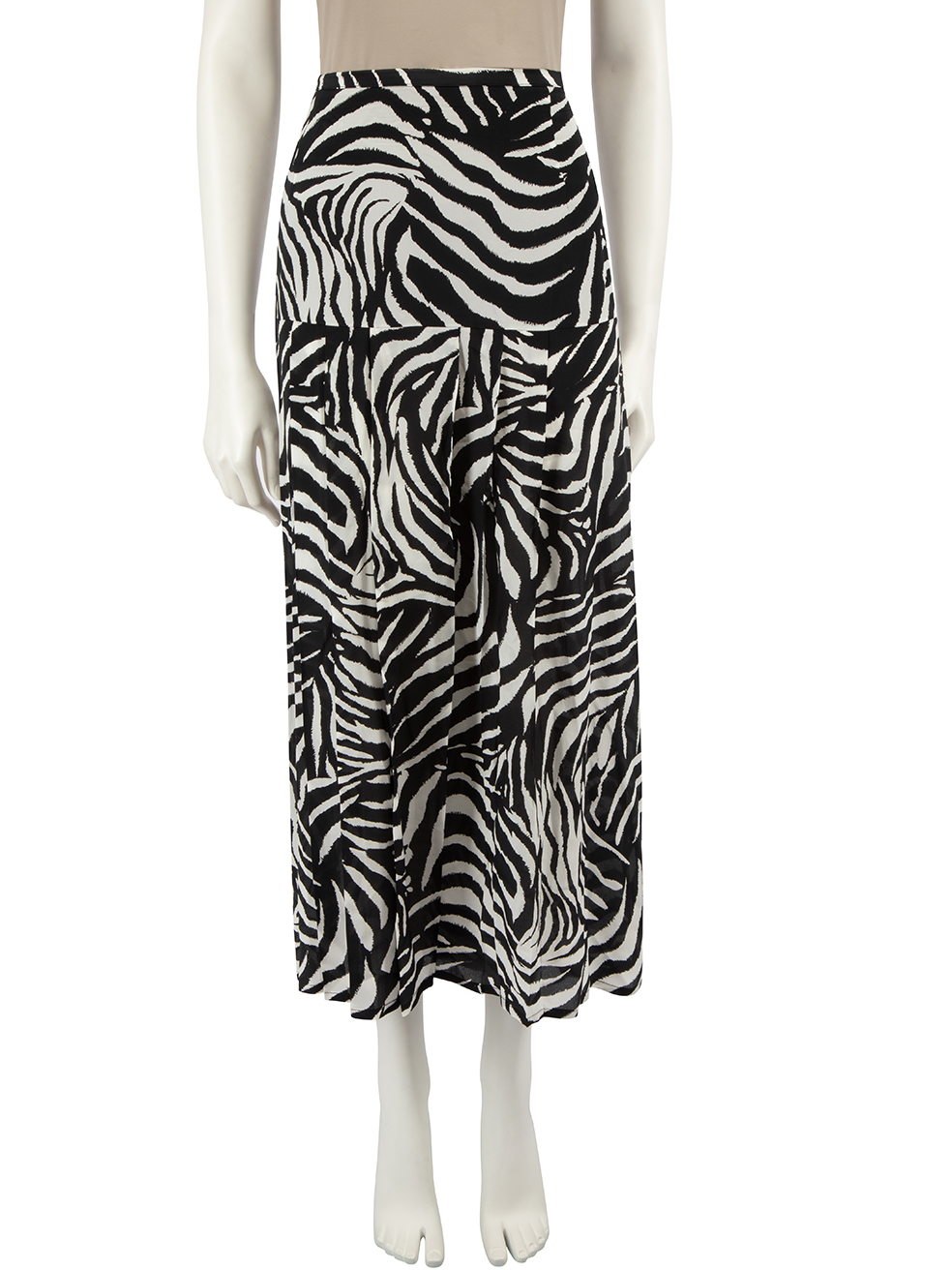 Rixo Pre-Owned Black Silk Zebra Print Midi Skirt
