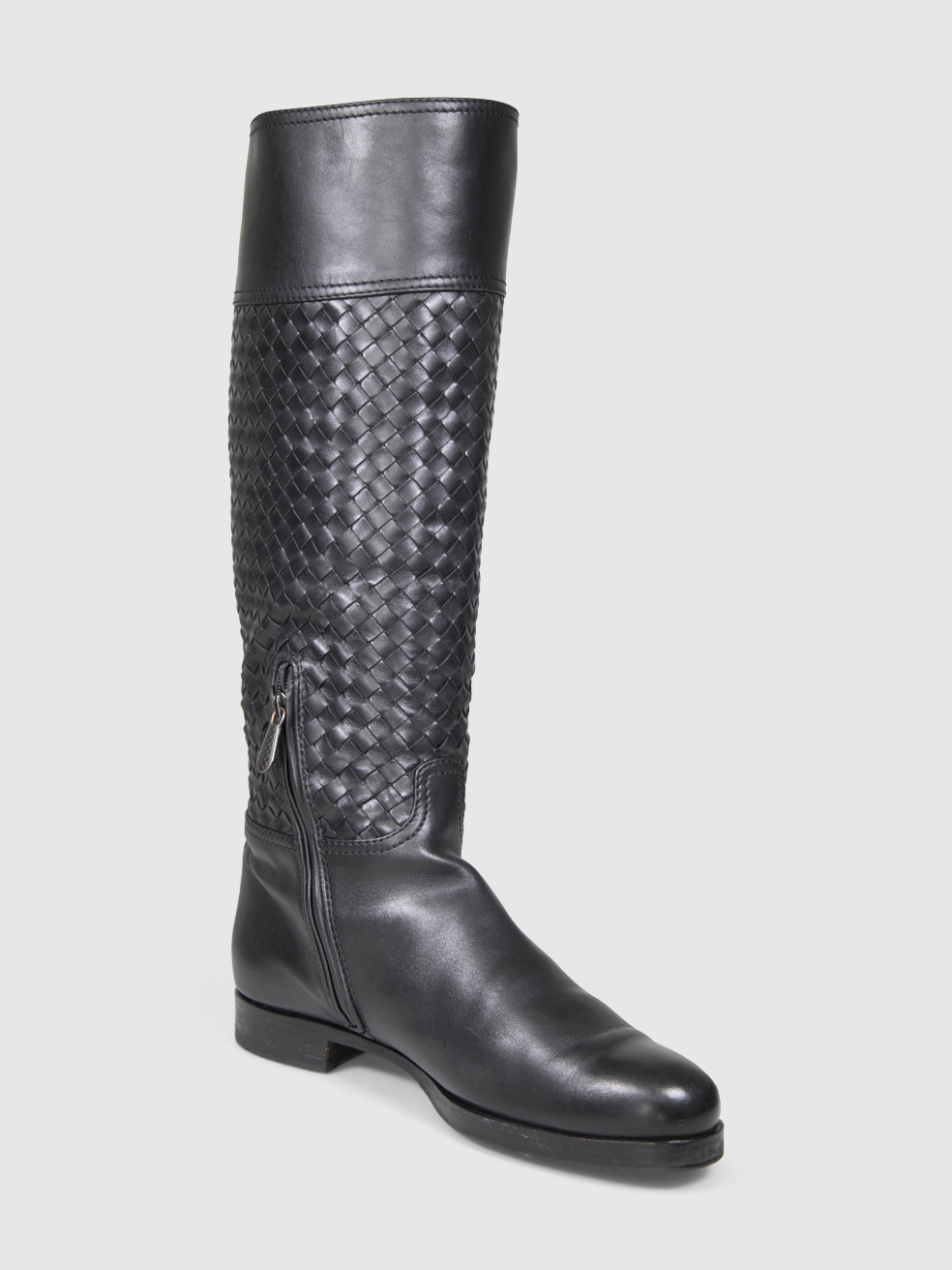 Bottega Veneta Black Intrecciato Knee High Boots