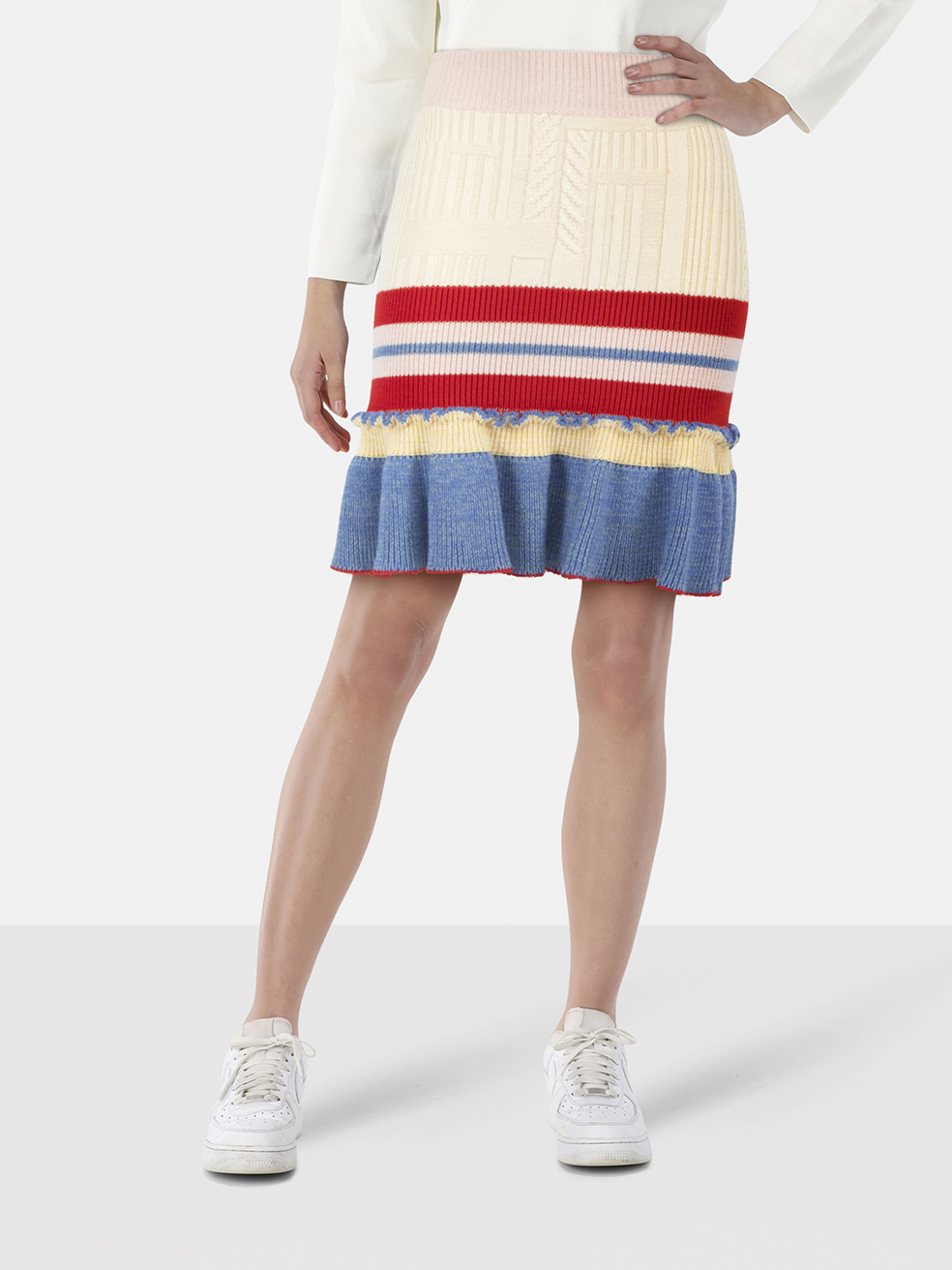 Alexander McQueen Striped Wool Flared Skirt