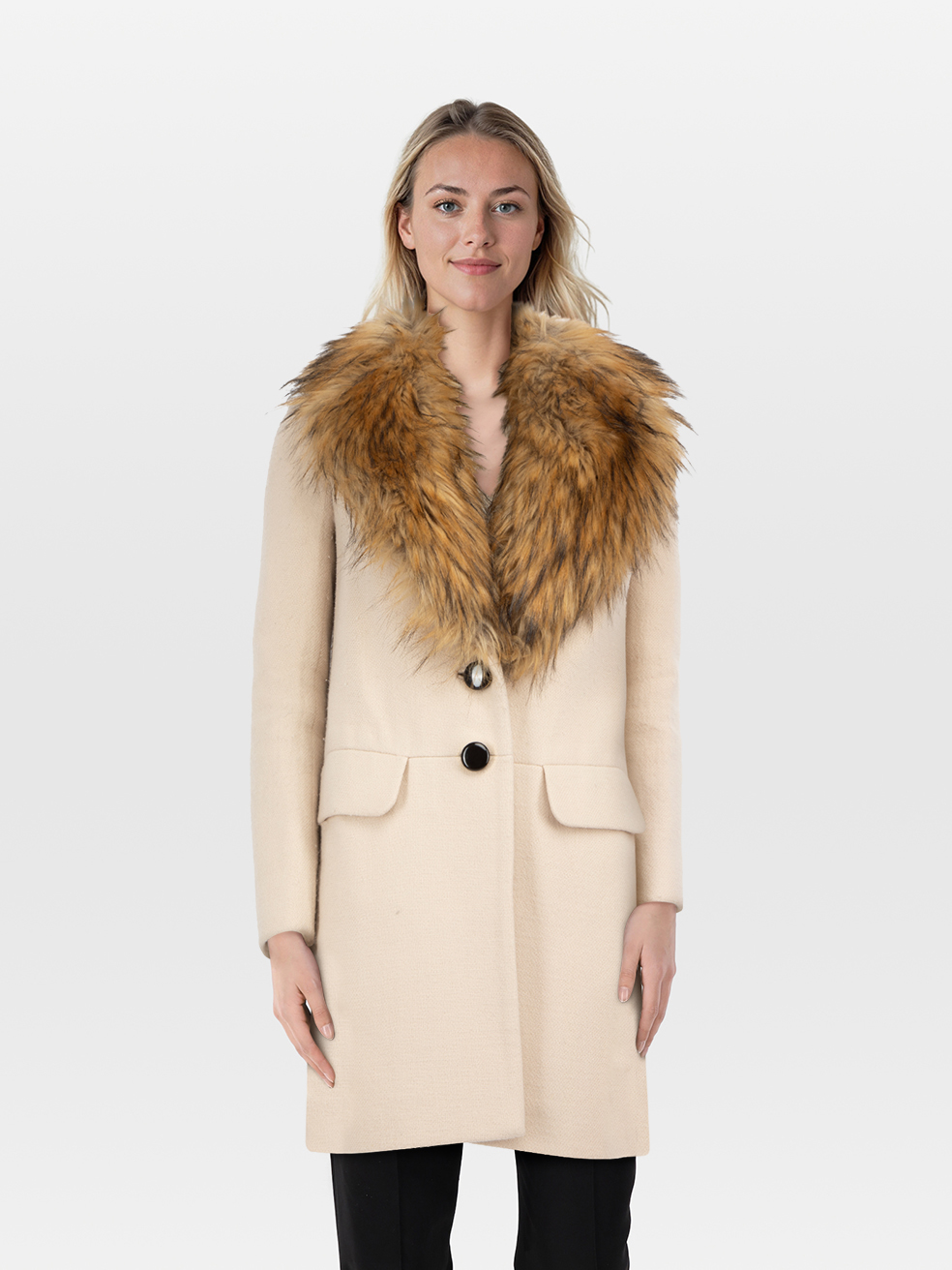 Kate Spade Pre-Owned Ecru Wool Faux Fur Trim Coat