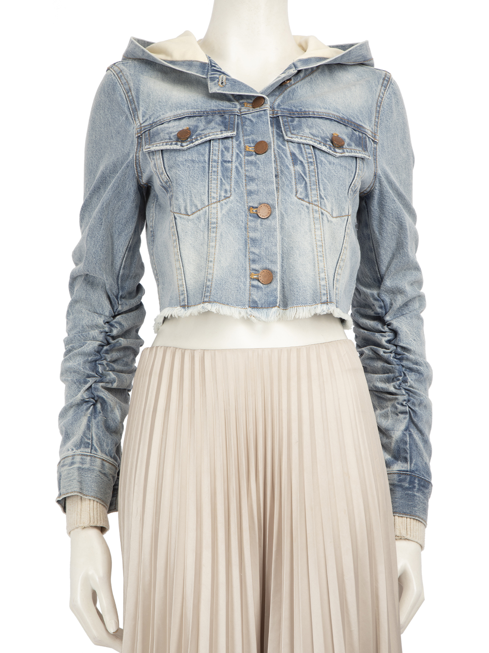 Alice + Olivia Pre-Owned Blue Denim Ruched Sleeve Jacket