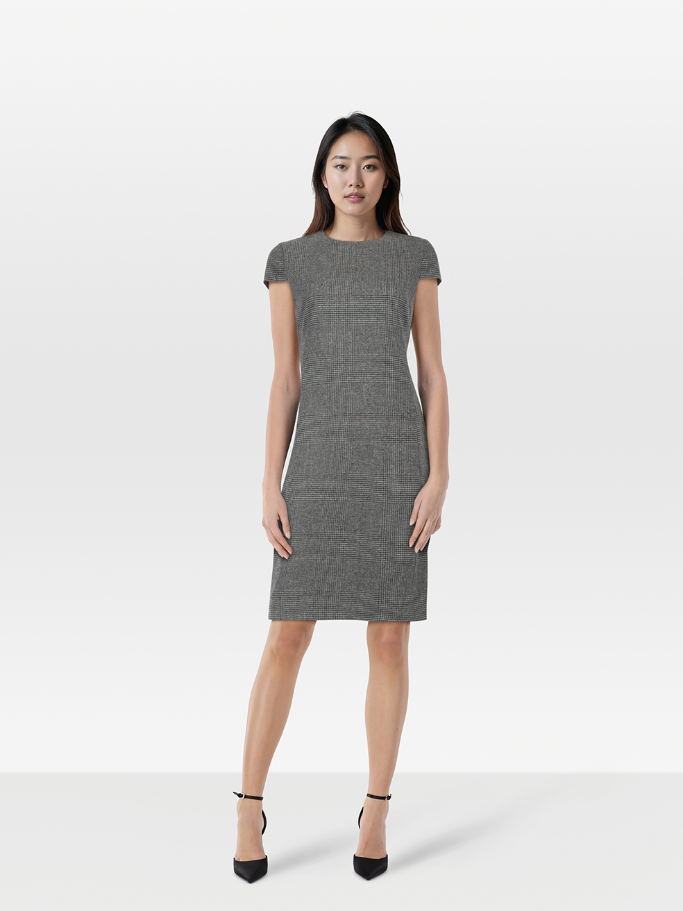 Max Mara Pre-Owned Grey Short Sleeve Houndstooth Dress