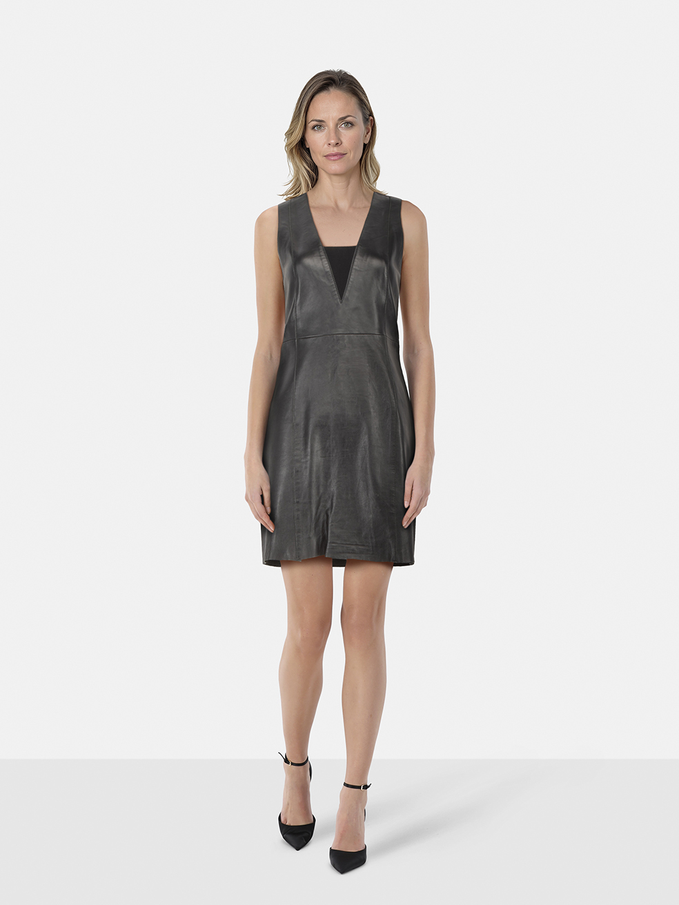 Maje Black Lamb Leather Mini Dress