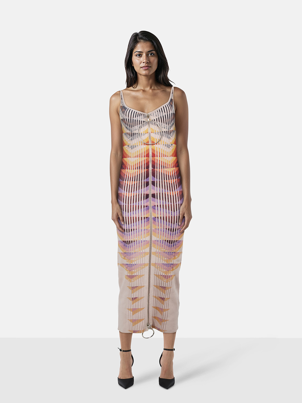 Paco Rabanne Abstract Ribbed Knit Midi Dress