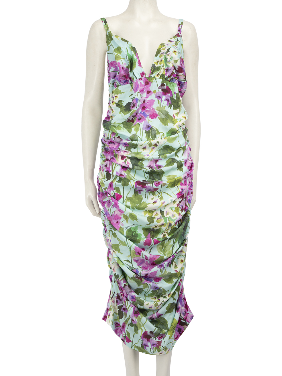 Dolce & Gabbana Floral Silk Ruched Midi Dress