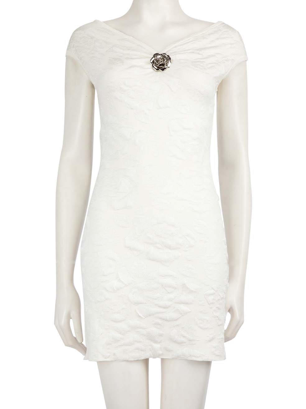 Blumarine Ivory Floral Pattern Knit Mini Dress