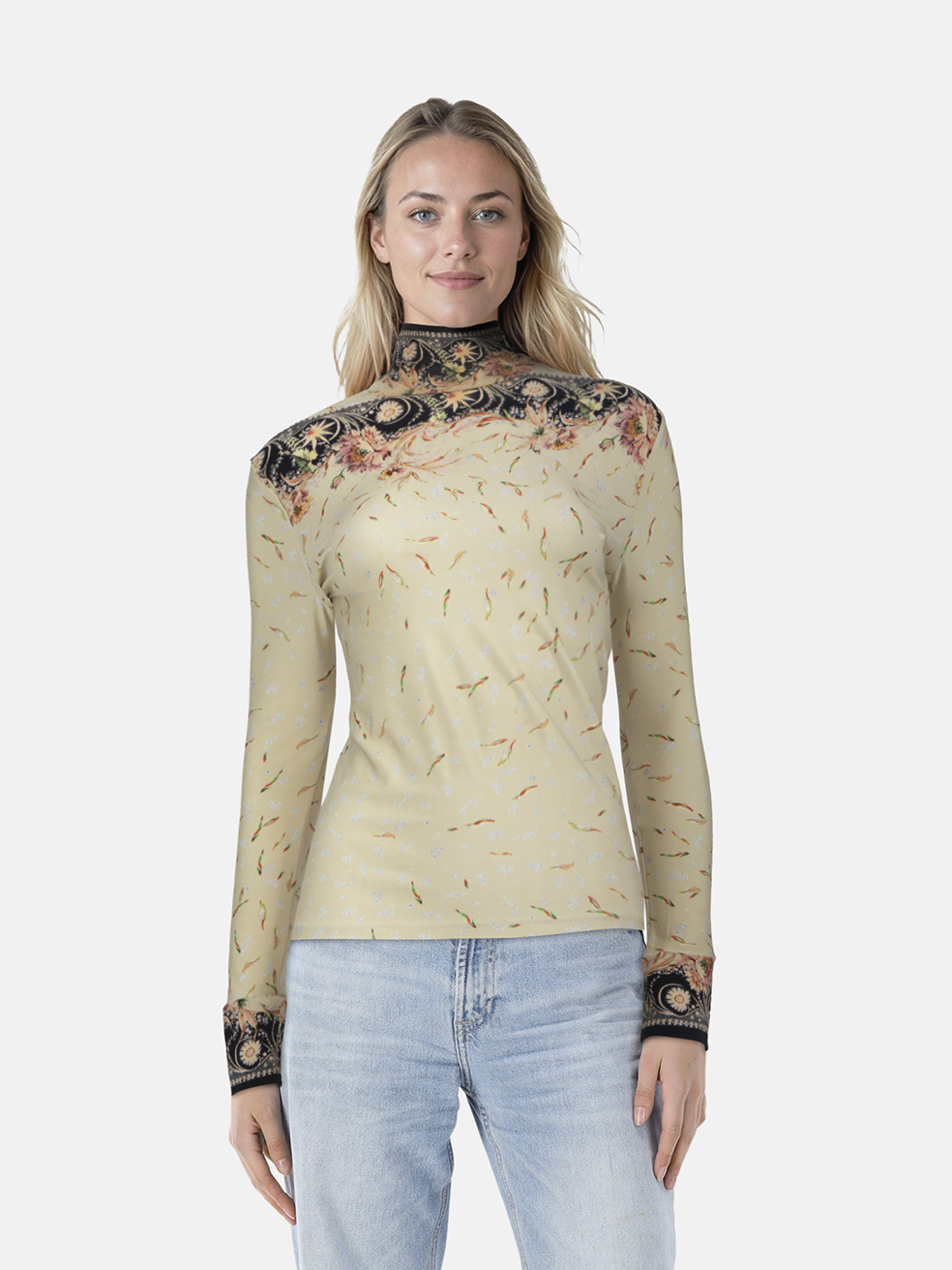 Paco Rabanne Women's Multicolour Floral Print Turtle Neck Top
