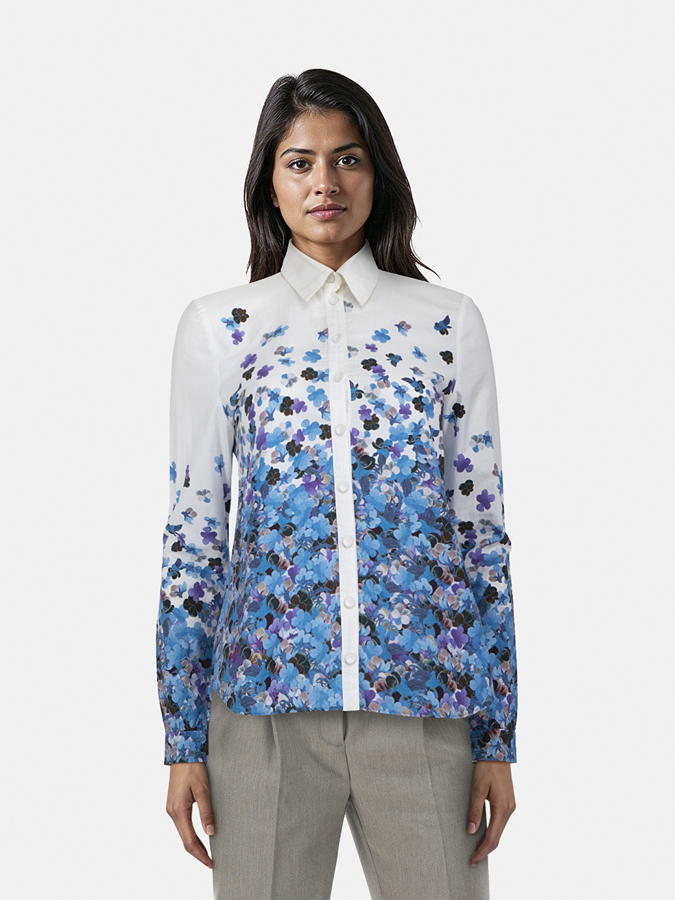 Erdem Blue & White Floral Long Sleeve Shirt