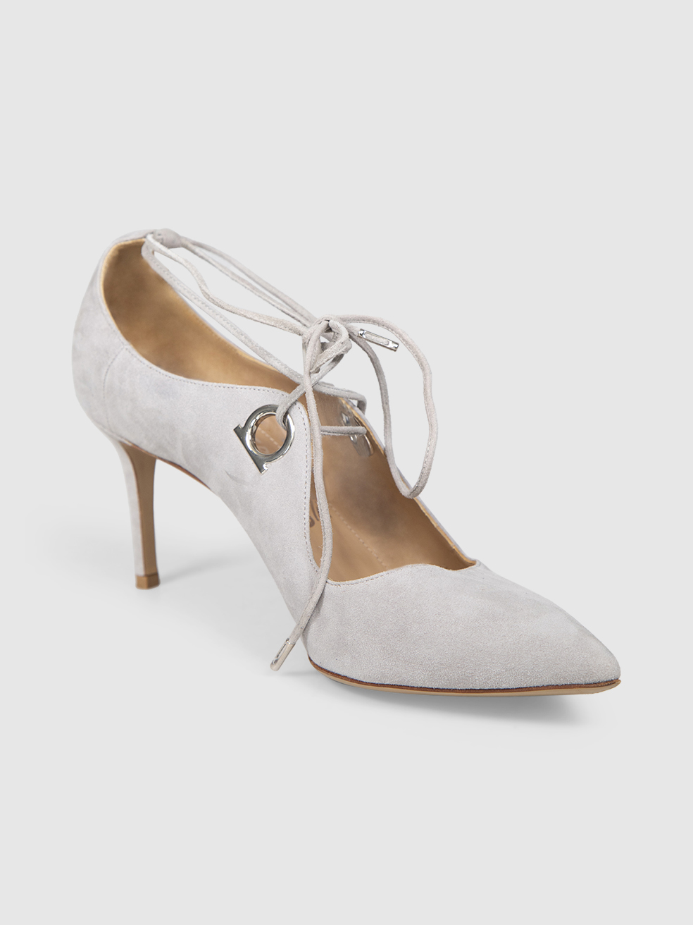 Salvatore Ferragamo Grey Suede Lace Up Heels