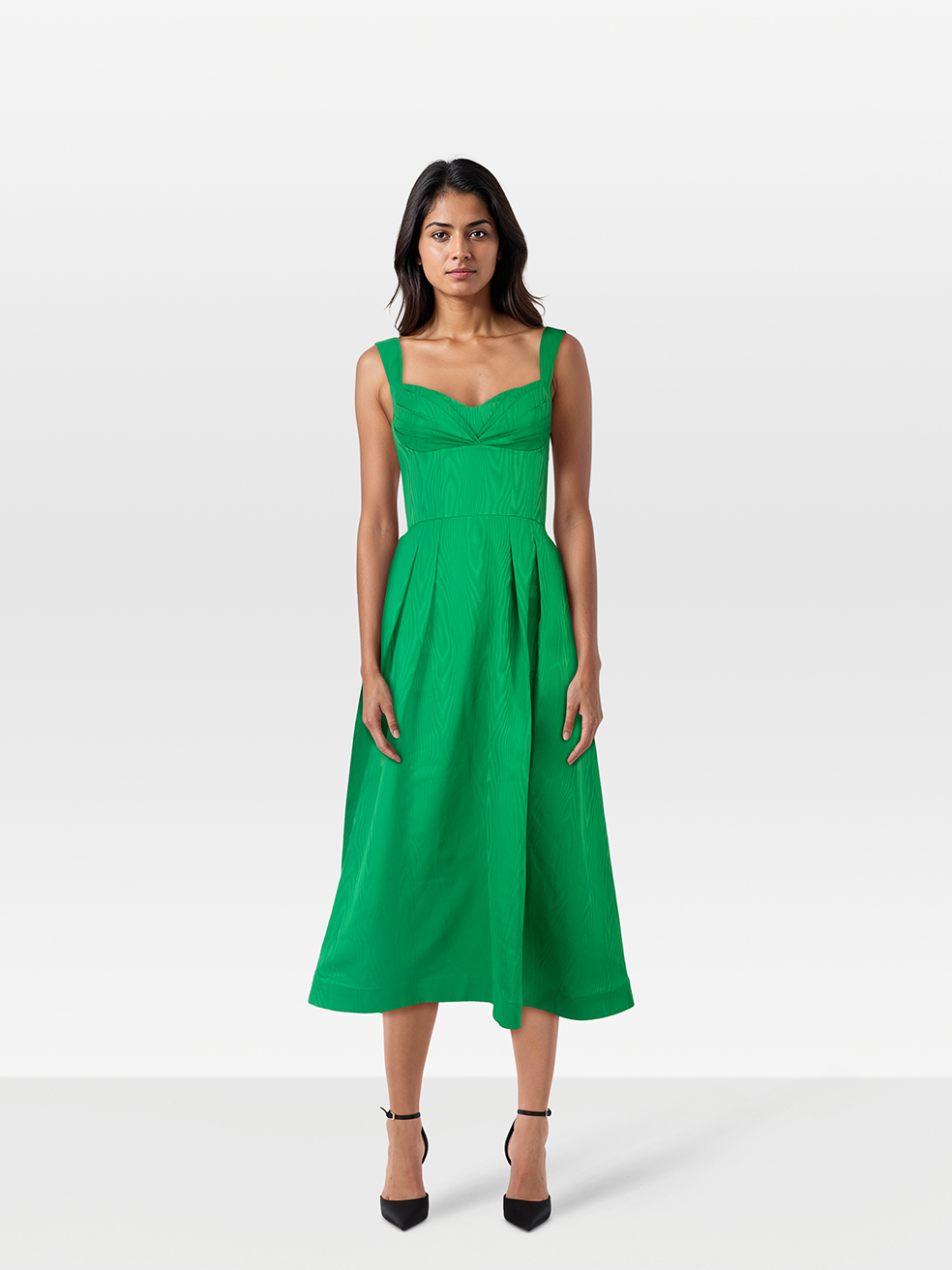 Rebecca Vallance Green Abigail Pleated Midi Dress