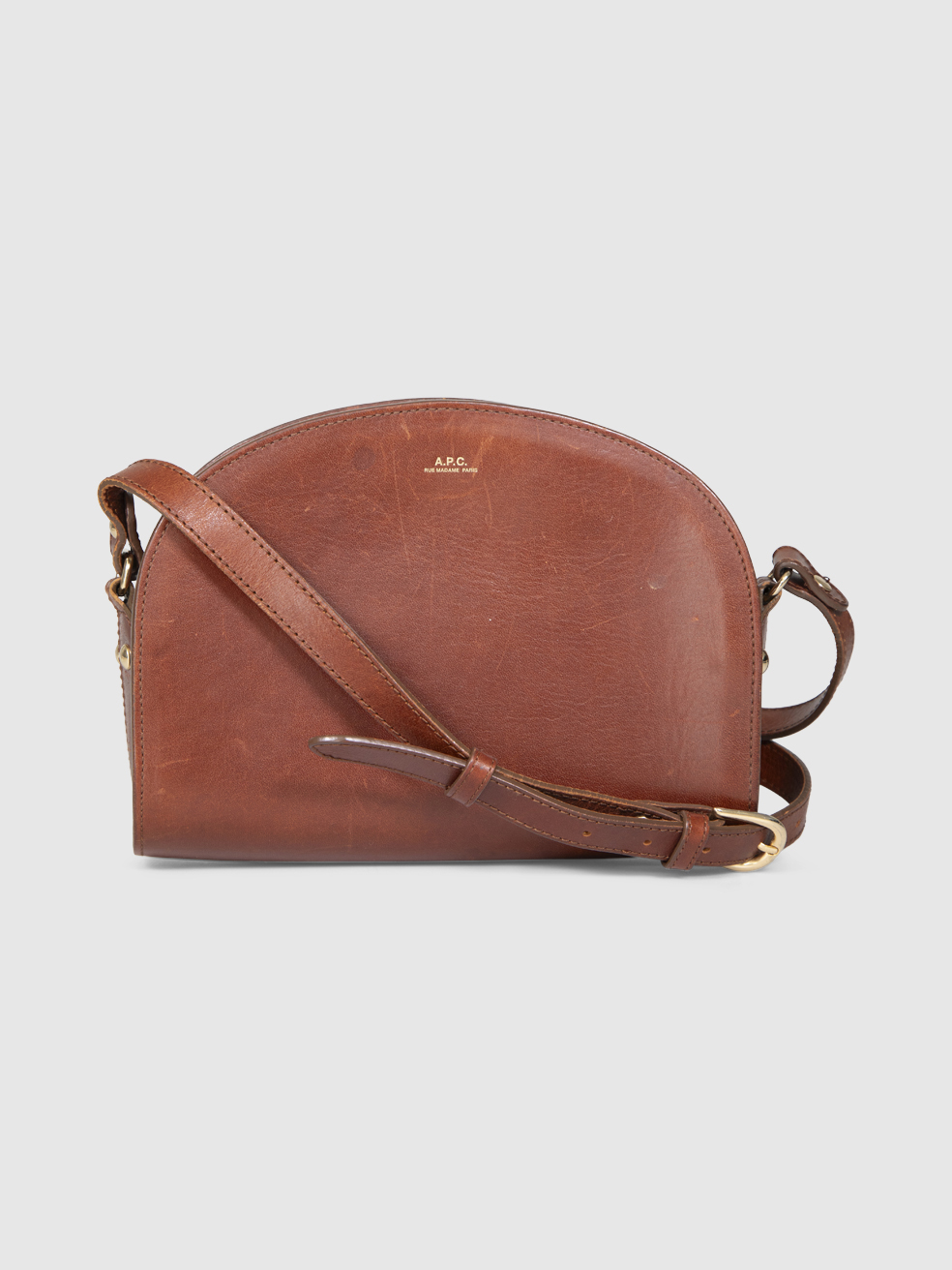 A.p.c. Women's Brown Leather Demi-Lune Crossbody Bag
