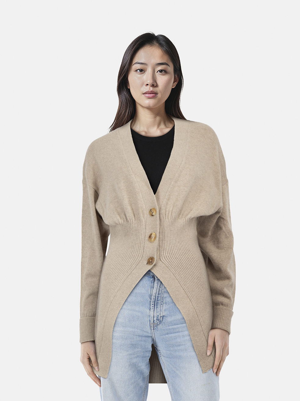 Alexander Wang Beige Wool Long Buttoned Cardigan