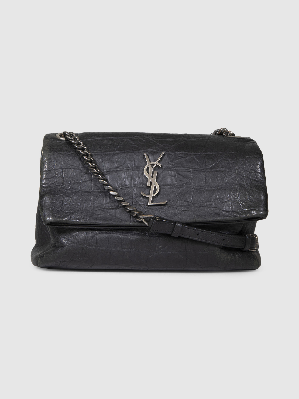 Second Hand Saint Laurent Black Croc Embossed West Hollywood Bag