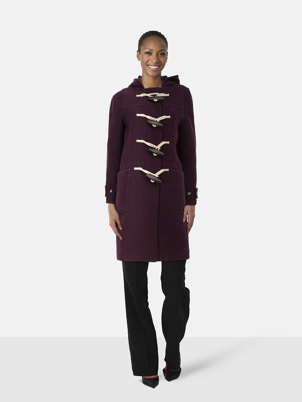 Burberry Purple Wool Mid Length Duffle Coat