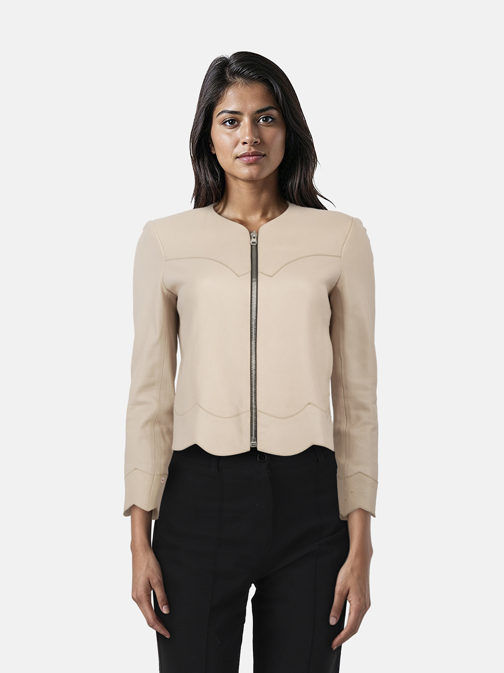 Sandro Evissa Scalloped Leather Jacket