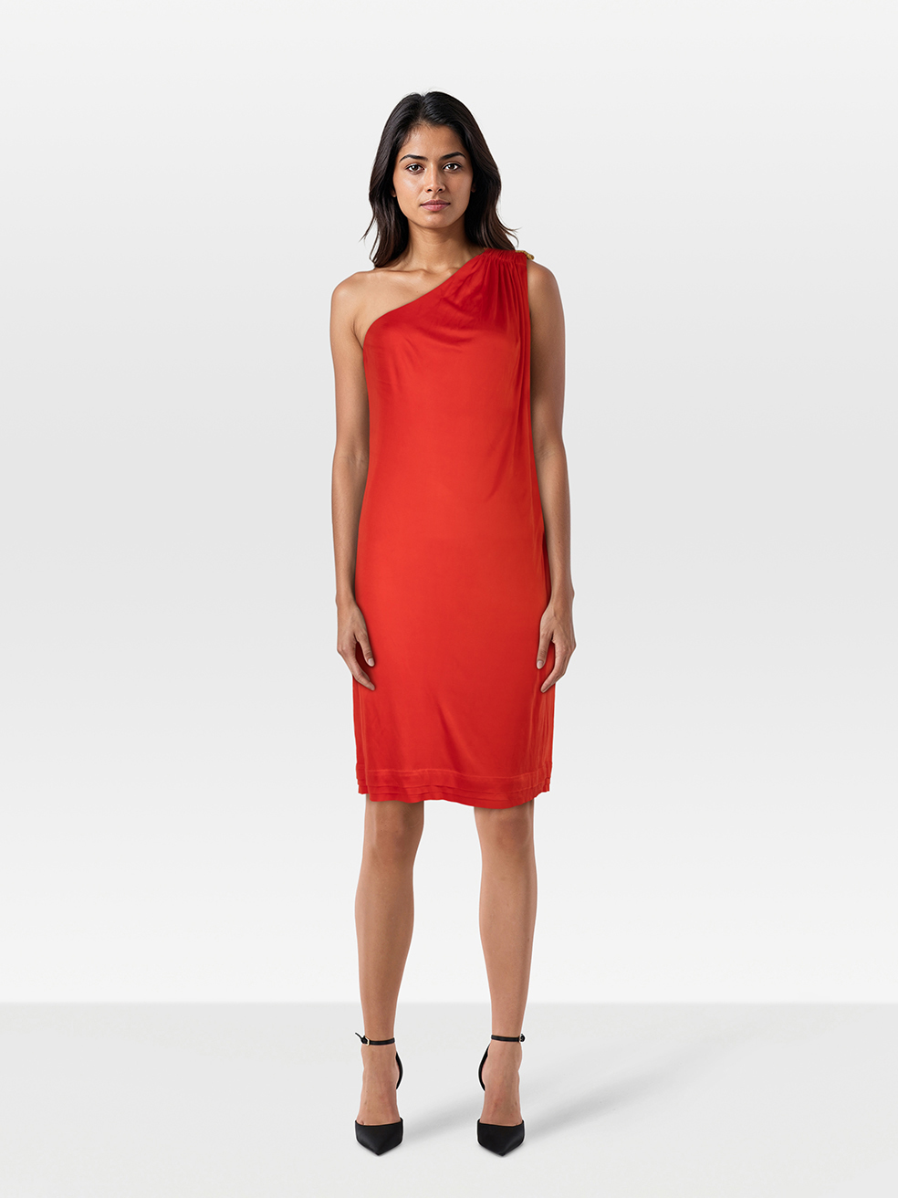 Roberto Cavalli Red One Shoulder Drape Dress
