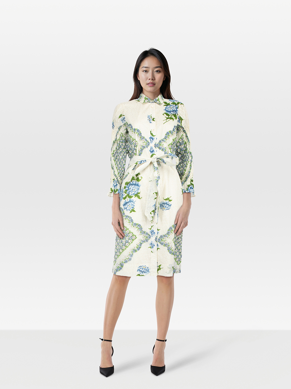 Tory Burch Pre-Owned Floral Shirt Midi Belted Dress