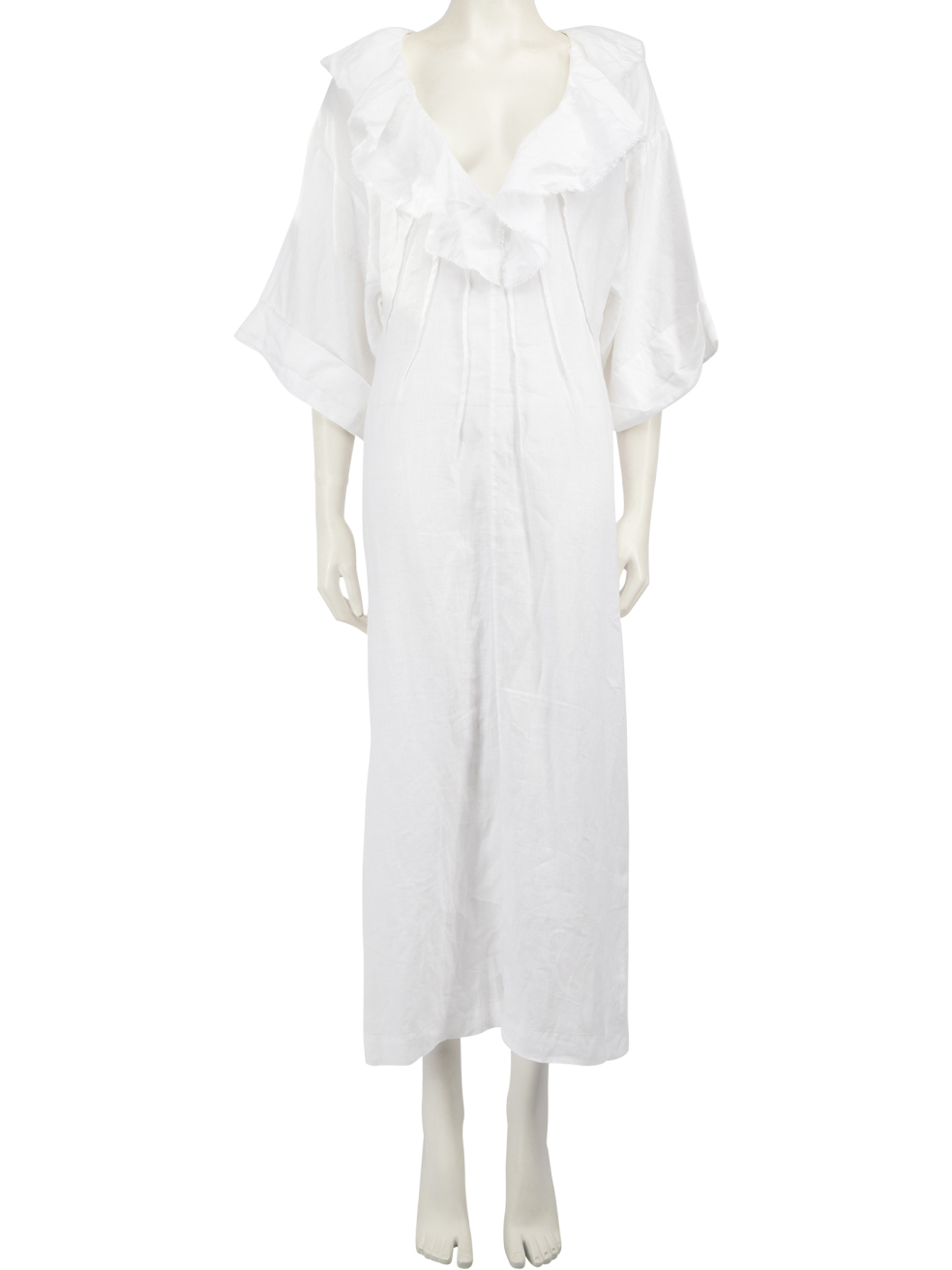 Three Graces London Pre-Owned White Ruffle Trim Midi Dress