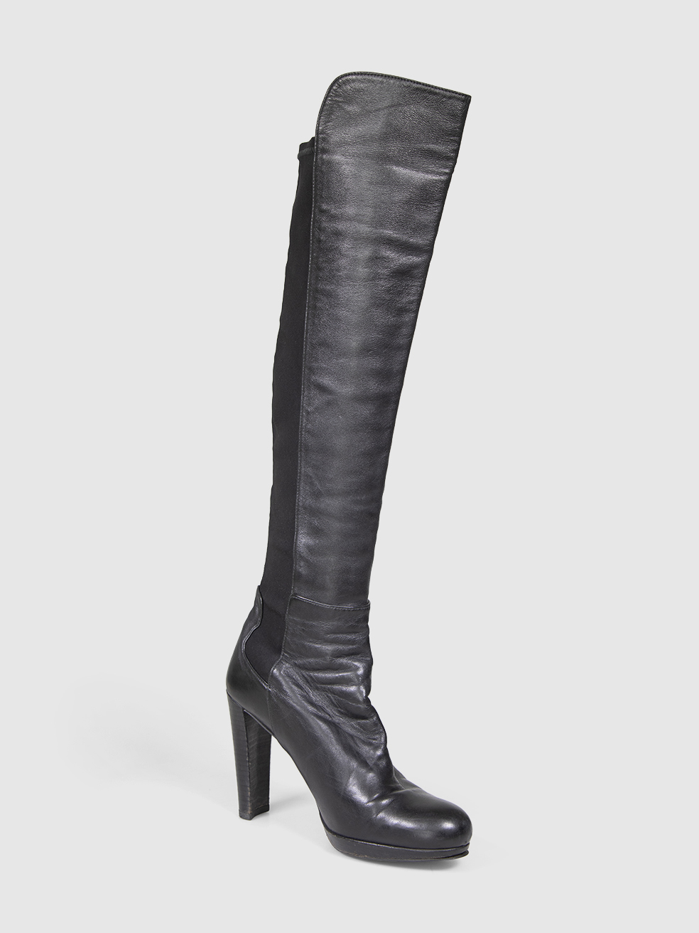 Stuart Weitzman Black Leather & Stretch Heeled Boots