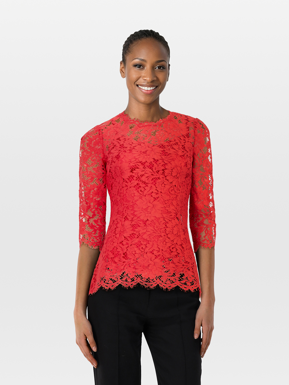 Dolce & Gabbana Red Lace Blouse with Slip