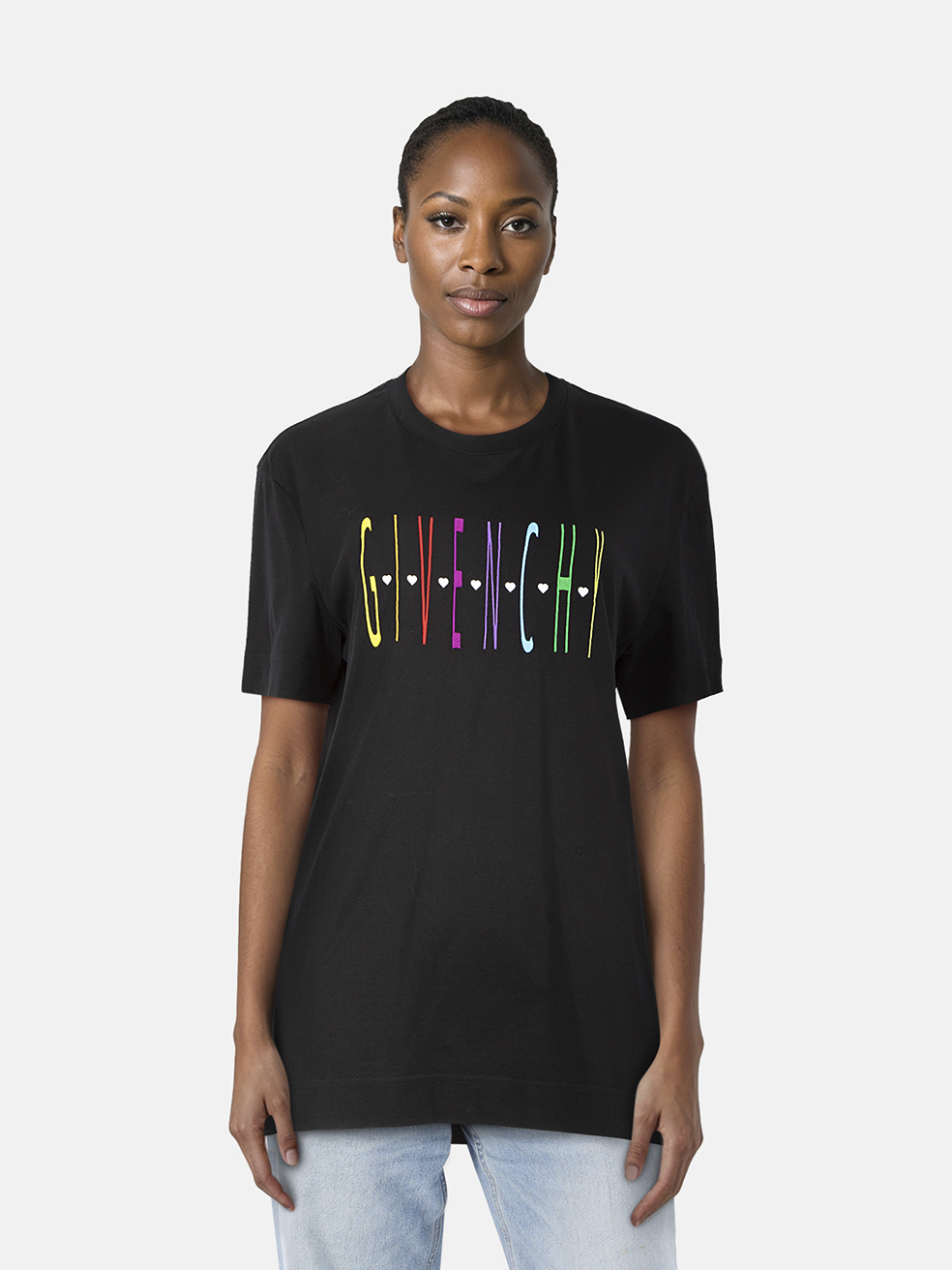 Givenchy Black & Rainbow Embroidered Logo T-Shirt