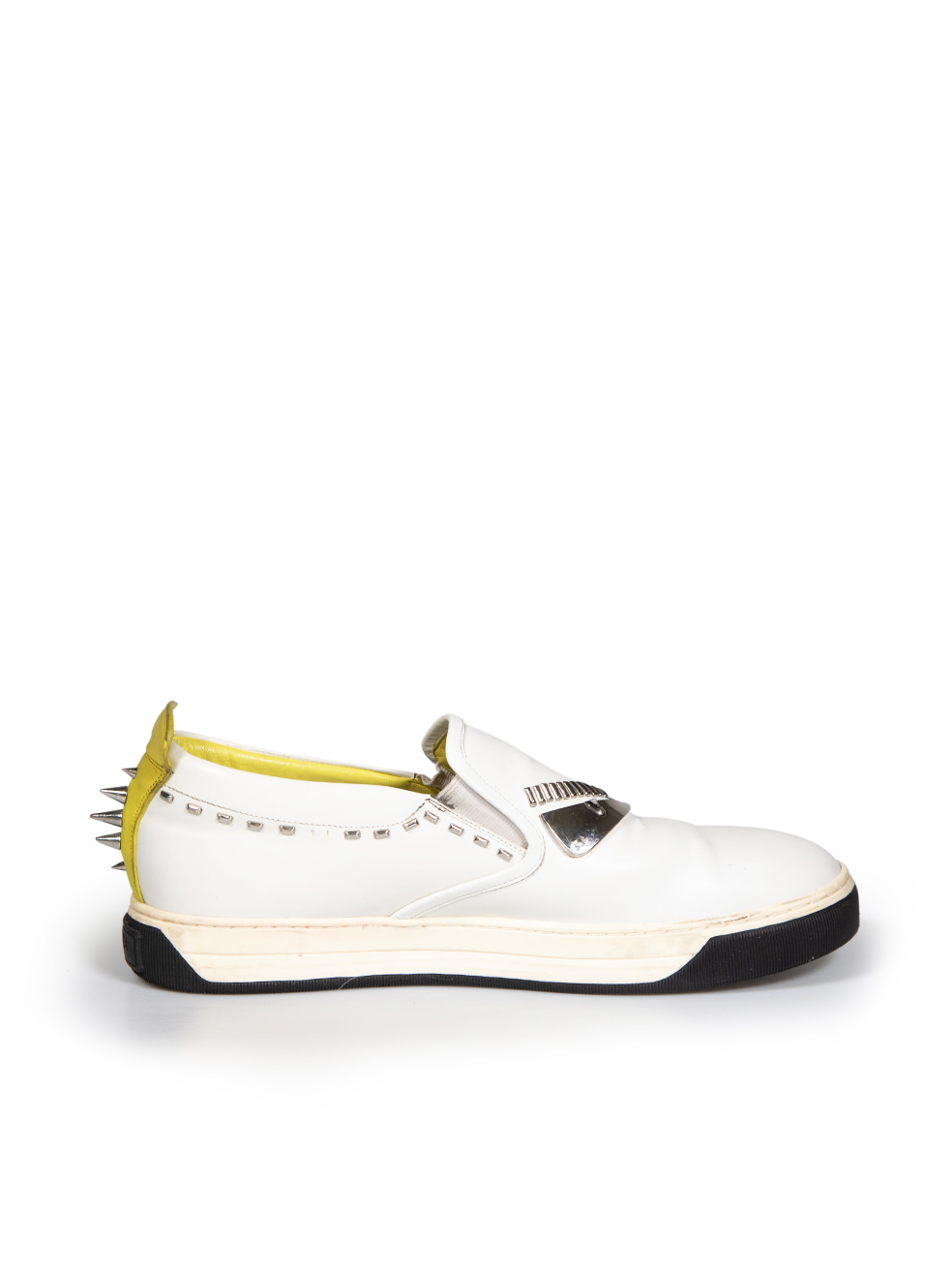 Fendi Pre-Owned White Leather Silver Stud Slip-On Trainers