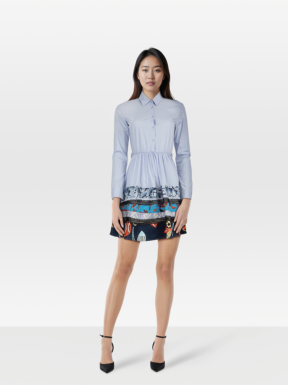Maje Pre-Owned Blue Long Sleeve Panelled Shirt Dress