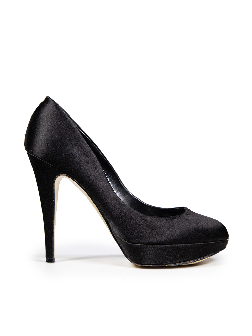 Gina Pre-Owned Black Satin Platform Pumps