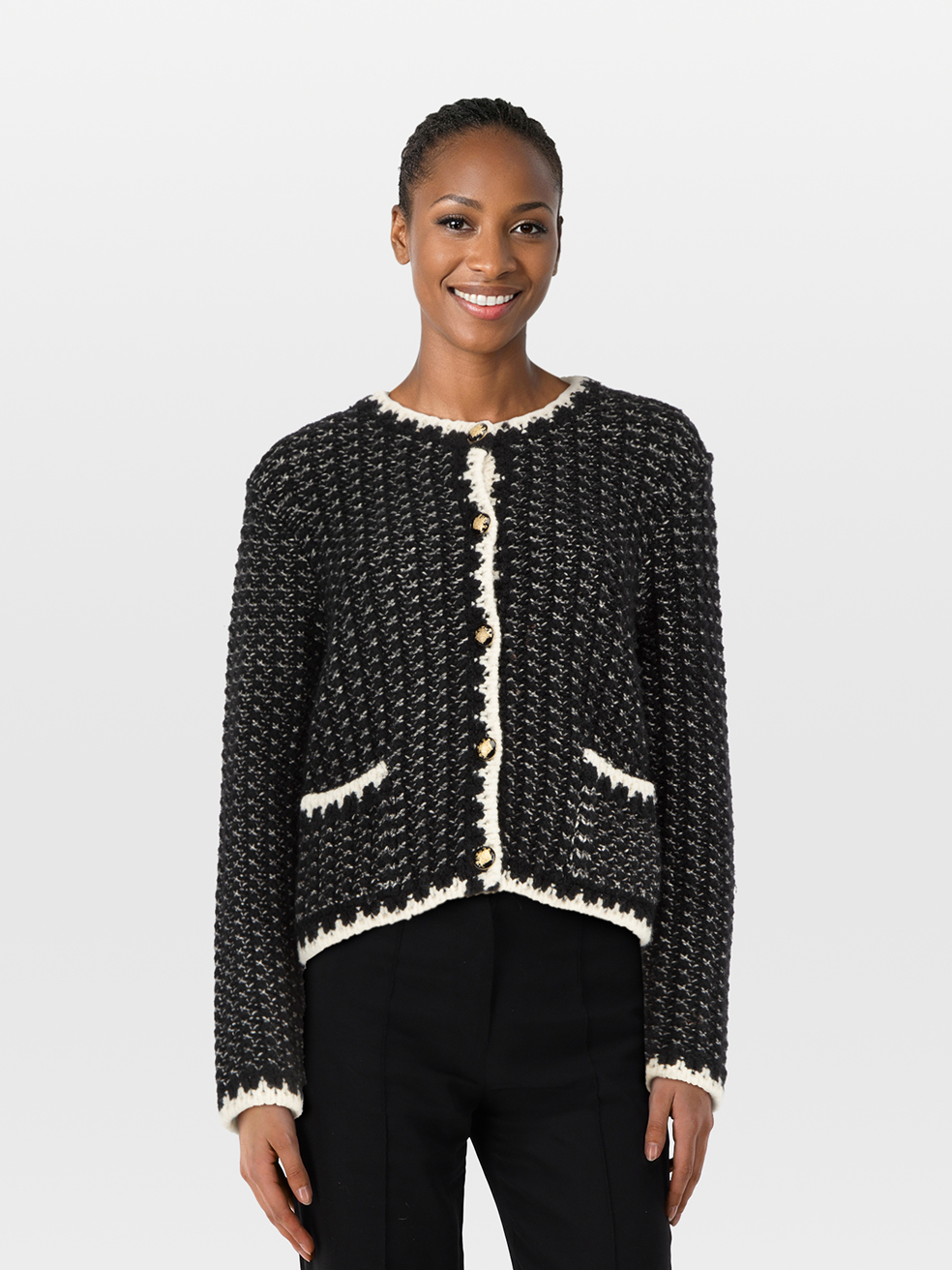 ba&sh Pre-Owned Black Wool Knit Button Up Cardigan