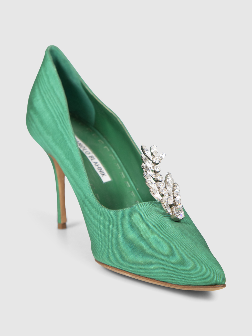 Manolo Blahnik Green Crystal Embellished Pumps