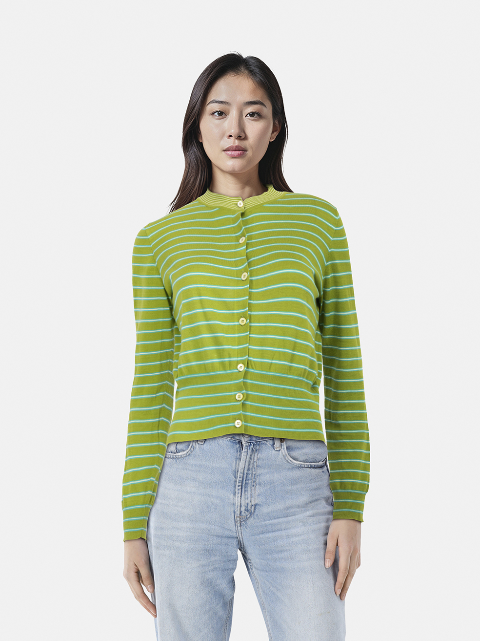 Prada Green Striped Button Up Cardigan