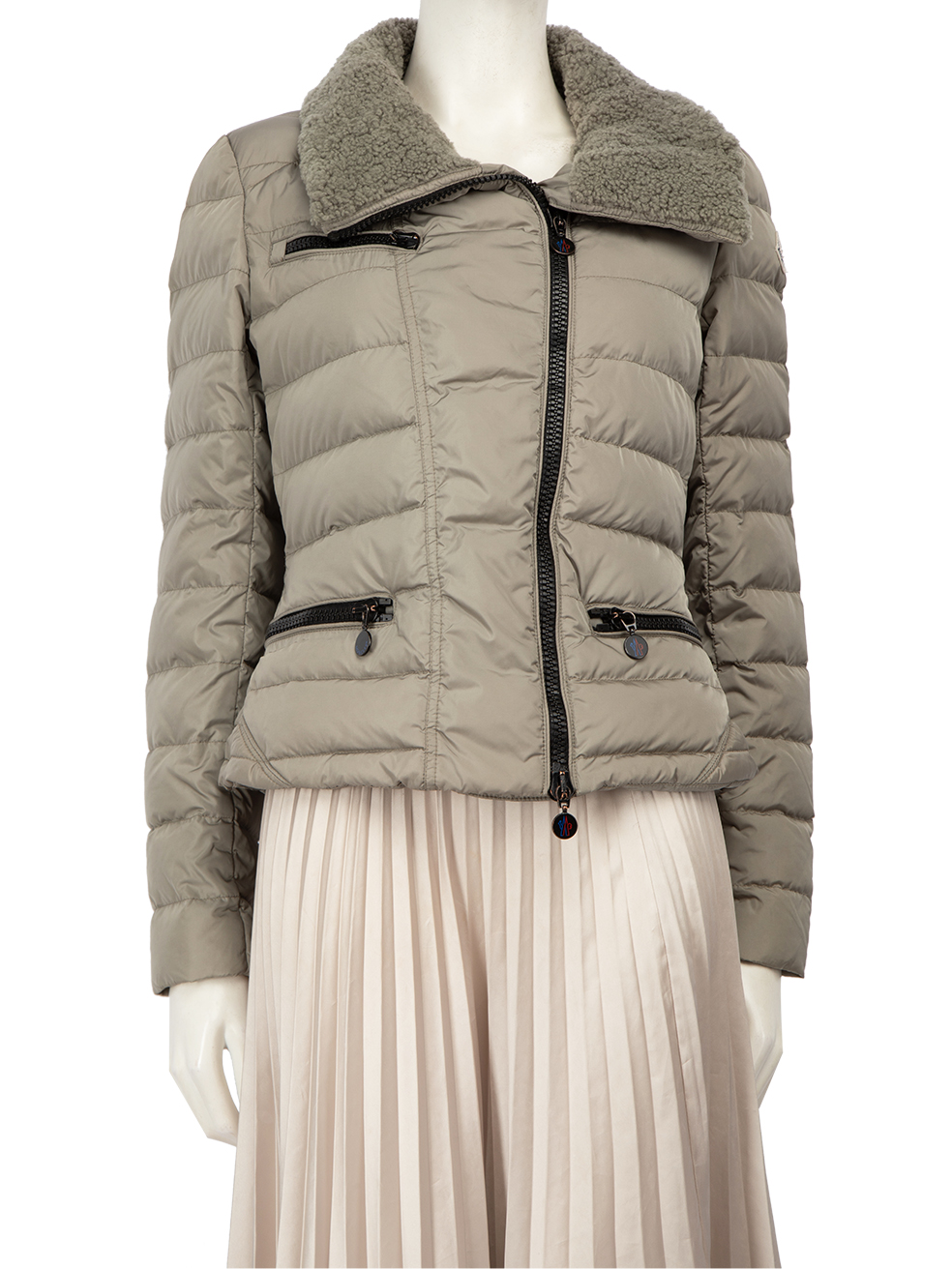 Moncler Pre-Owned Grey Shearling Collar Down Coat