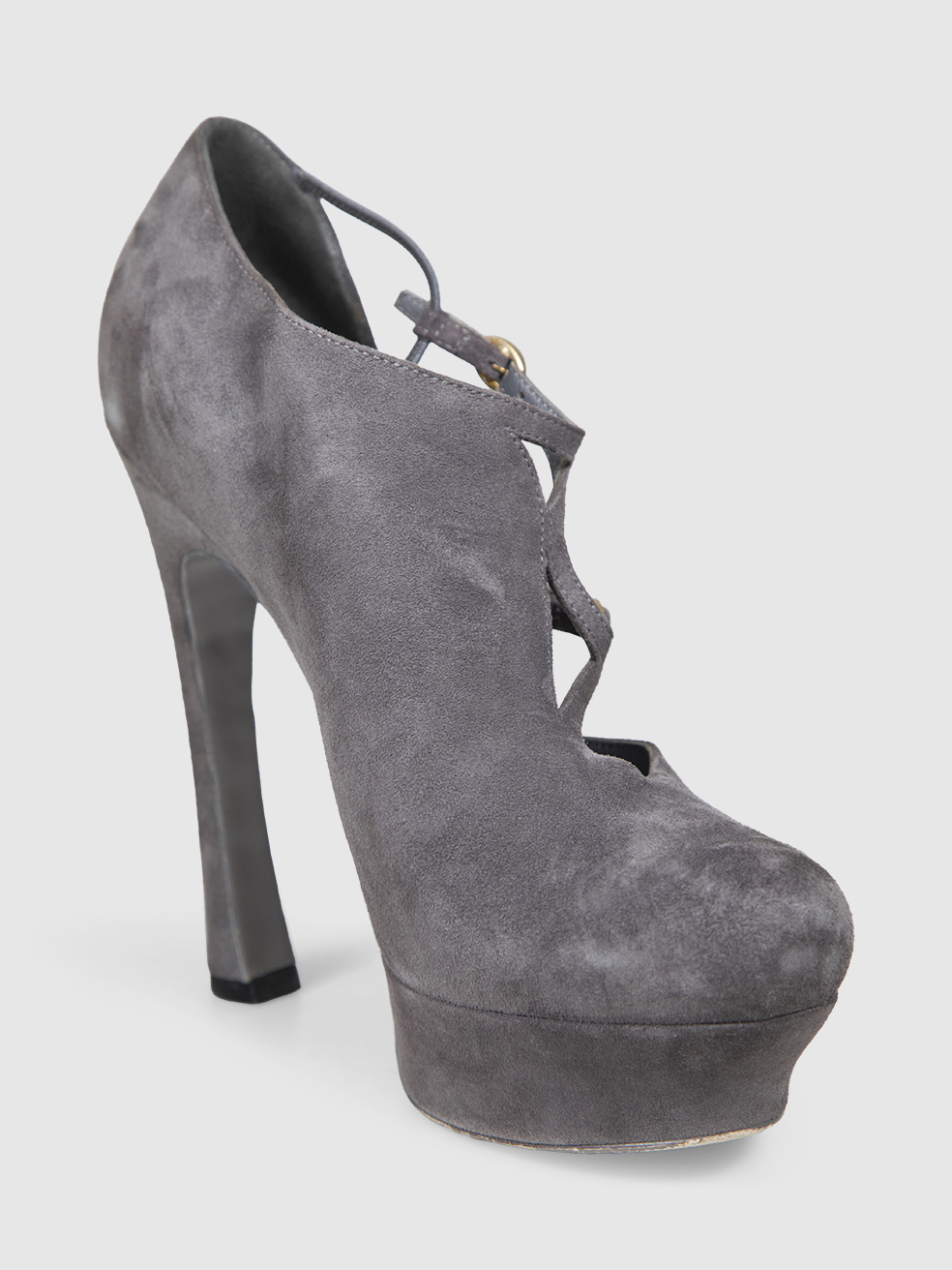 Saint Laurent Grey Suede Palais 105 Double Strap Heels