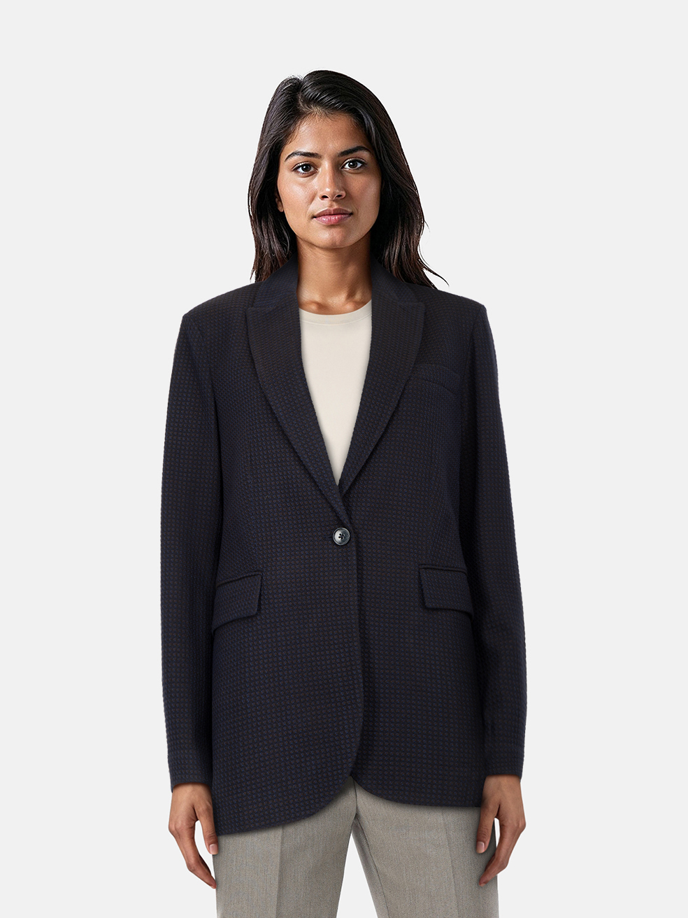 Circolo 1901 Navy Wool Mid Length Knit Blazer Circolo 1901 Navy Wool Mid Length Knit Blazer