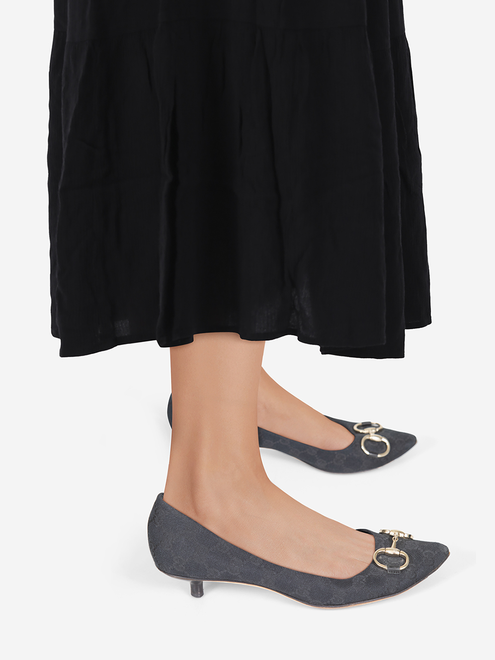 Gucci Pre-Owned Black Horsebit Monogram Kitten Pumps