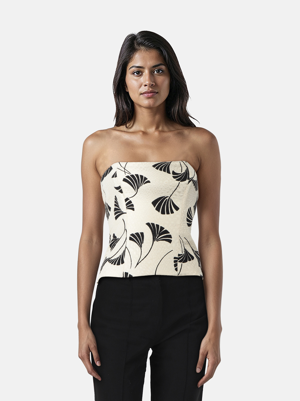 Giorgio Armani Black & White Floral Corset Top