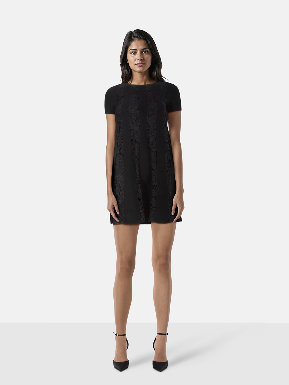 Valentino Garavani Black Sheer Lace Stripe Knit Dress